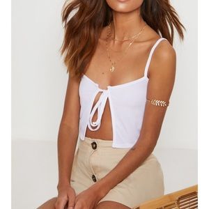 PrettyLittleThing Rib Cami Tie Front Crop Top
